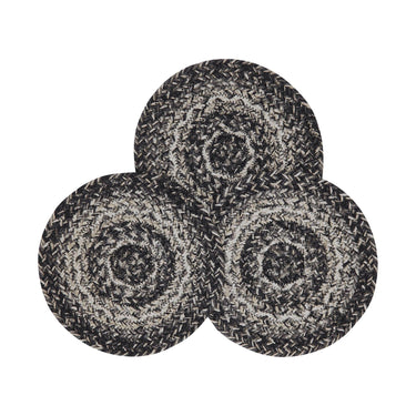Sawyer Mill Black White Jute Trivet 8 inch Diameter Set of 3 - The Fox Decor
